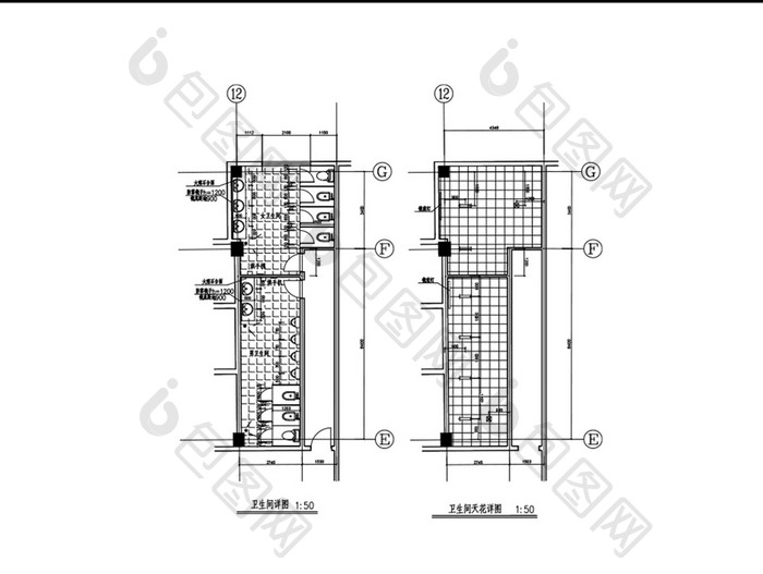 酒店卫生间CAD平面图天花图