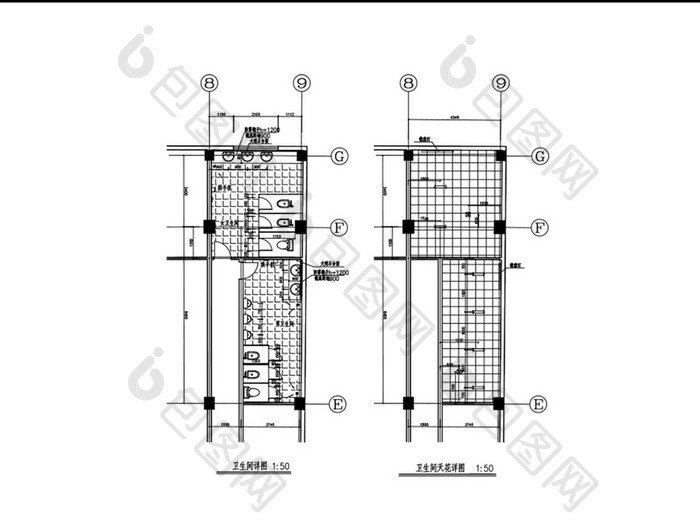 酒店卫生间CAD平面图纸天花图