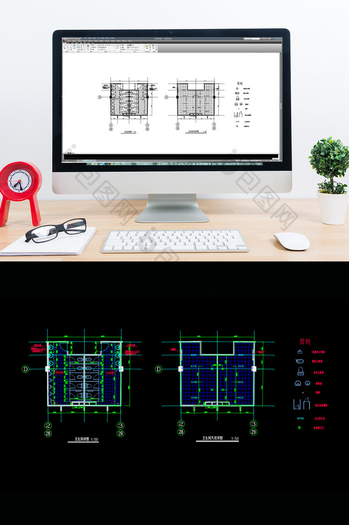 办公大楼卫生间CAD图纸天花吊顶图