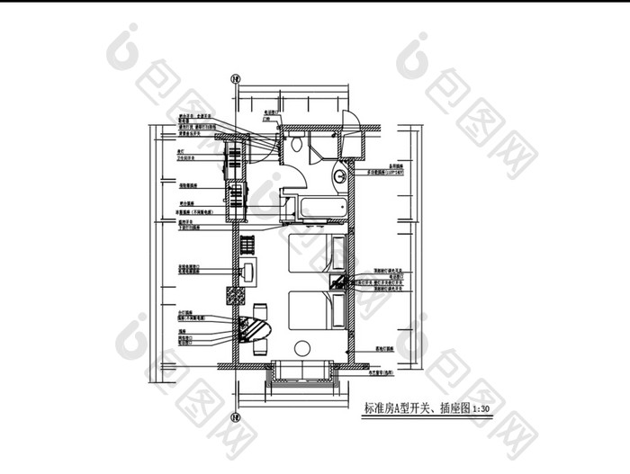 酒店标准间CAD开关插座图纸