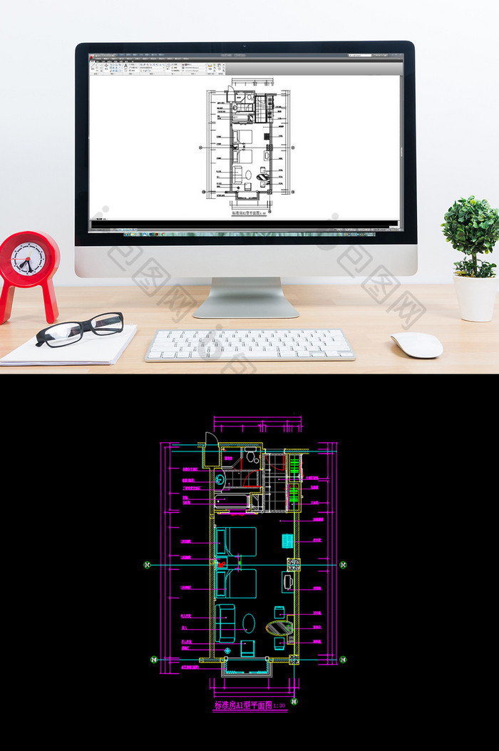 酒店标准间平面布局图CAD平面图