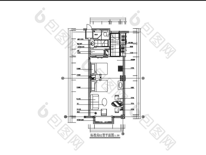 酒店标准间平面布局图CAD平面图