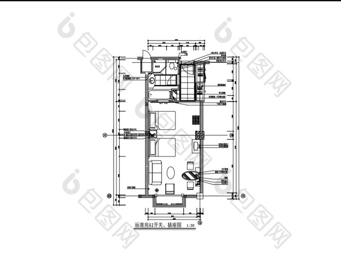 酒店标准间开关插座CAD平面分布图