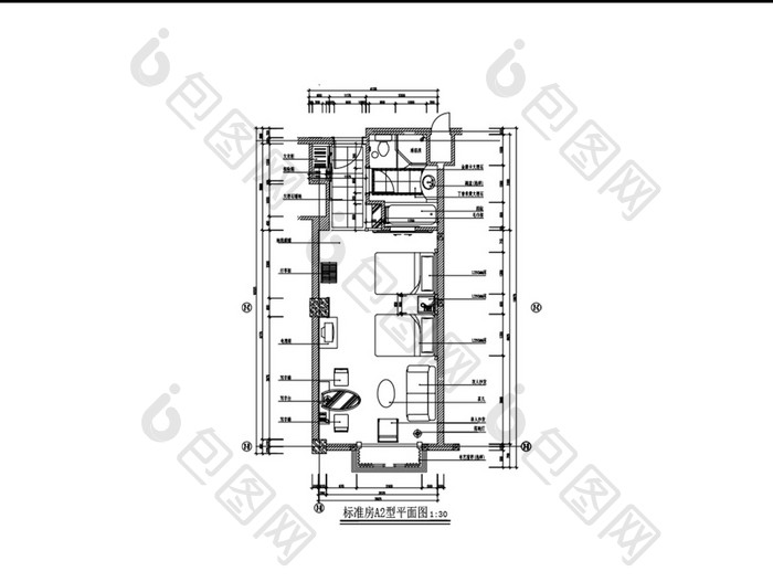 酒店标准间CAD平面分布图纸