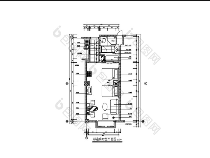 酒店標準間cad平面分佈圖紙