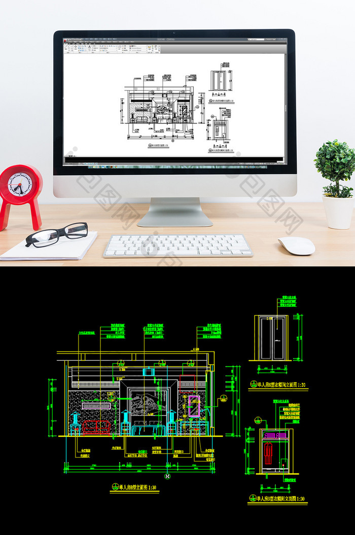 酒店单人房CAD立面装修图纸