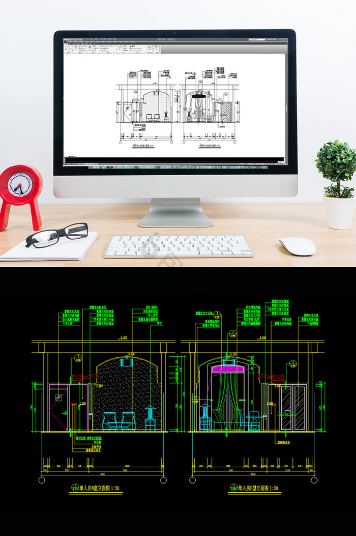 宾馆单人房间CAD立面图纸图片