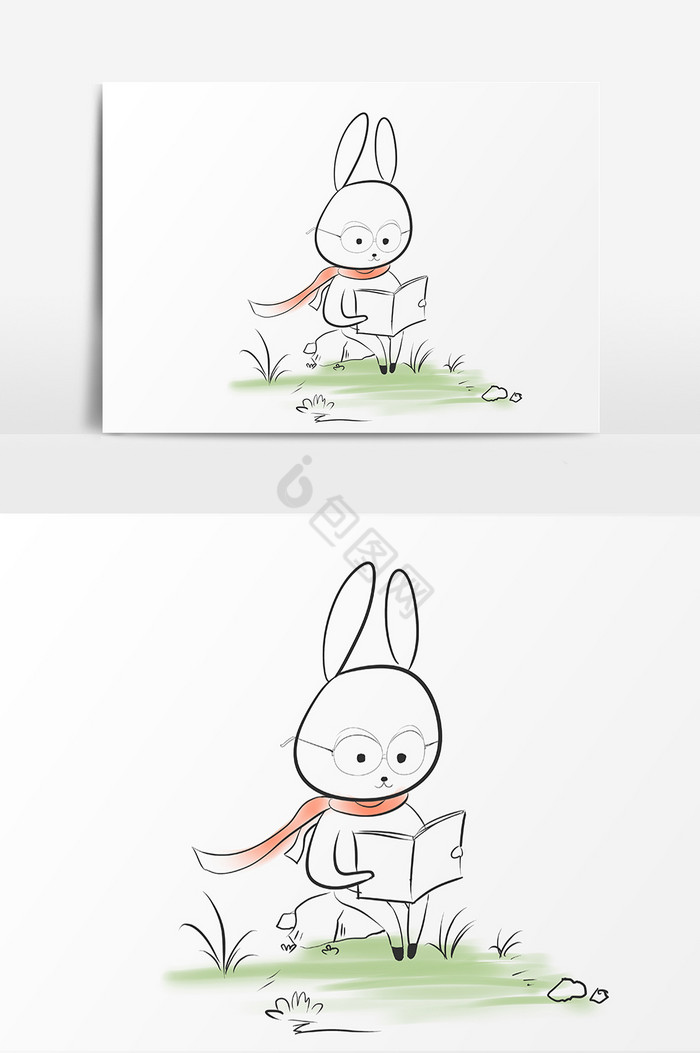 认真看书学习小白兔图片