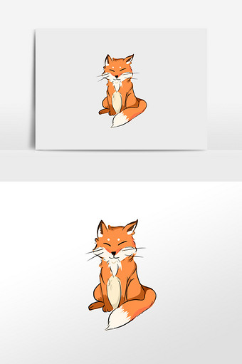 橘色卡通可爱小狐狸手绘元素插画图片