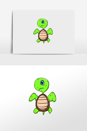 绿色卡通可爱乌龟手绘元素插画图片