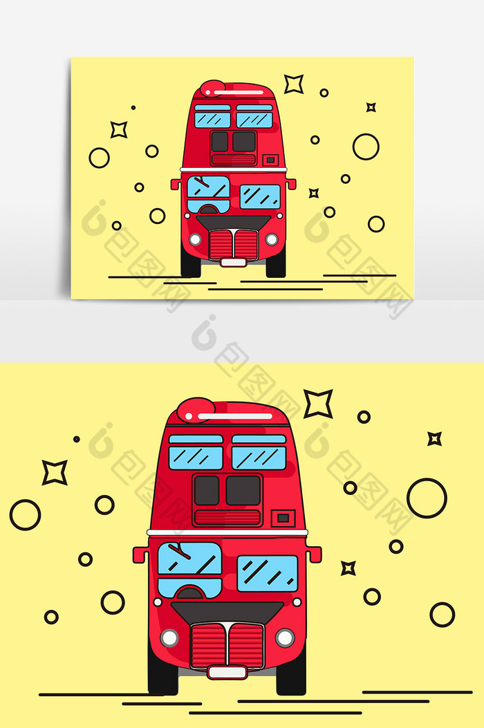 手绘卡通红色公交车设计元素