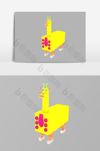 3d造型卡通盒子小动物设计元素图片