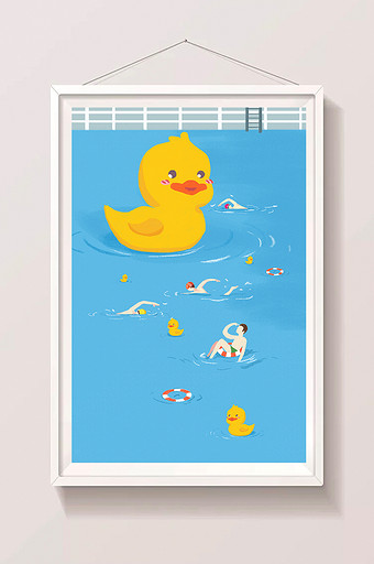 夏日泳池与大黄鸭一起游泳图片