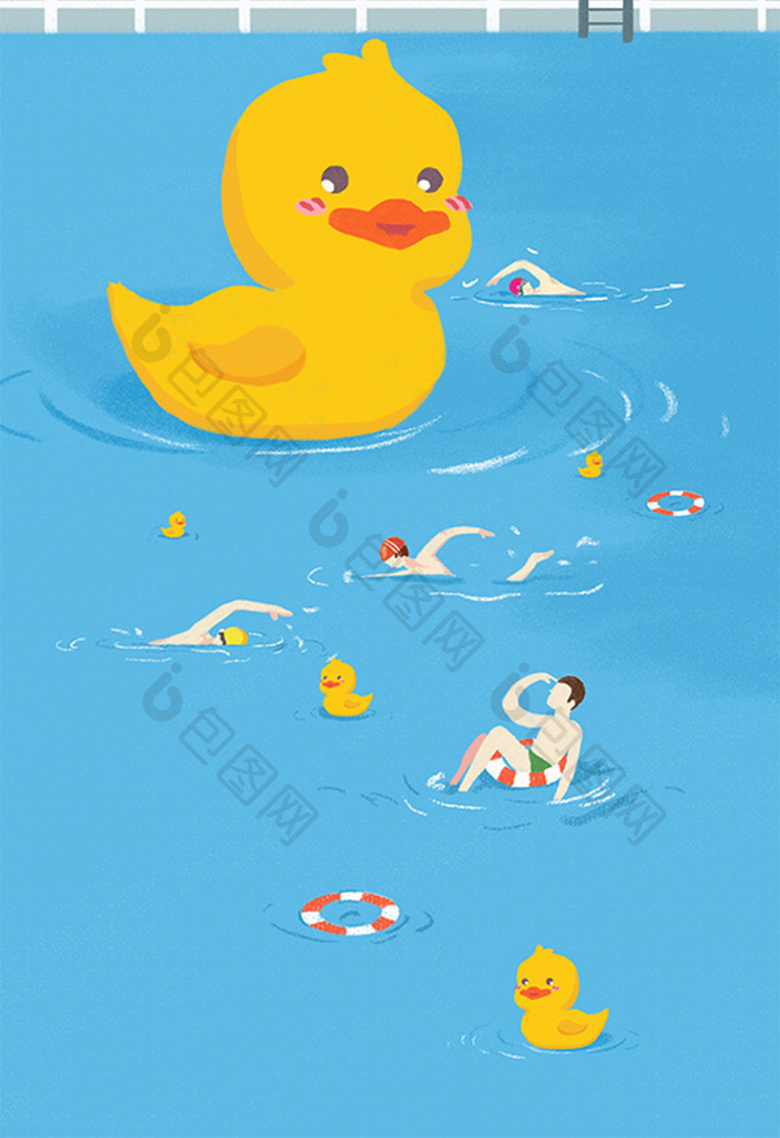 夏日泳池与大黄鸭一起游泳
