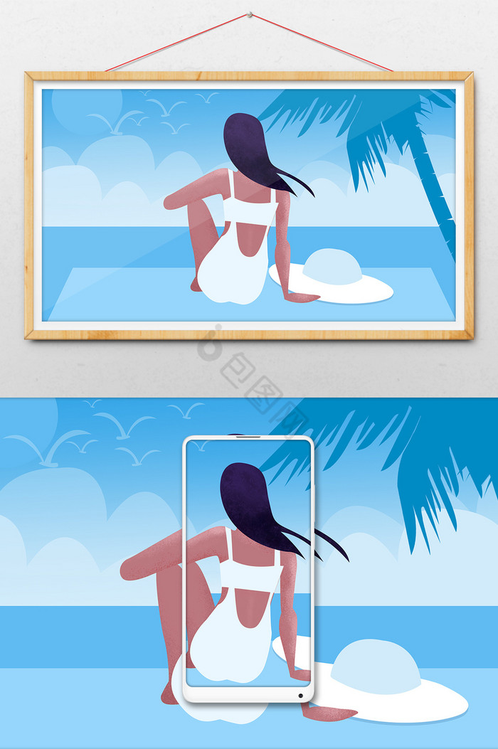 海边泳装游泳美女度假暑假图片