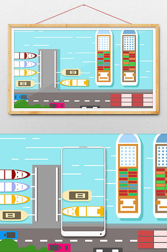 船只码头运输工业现代科技插画图片