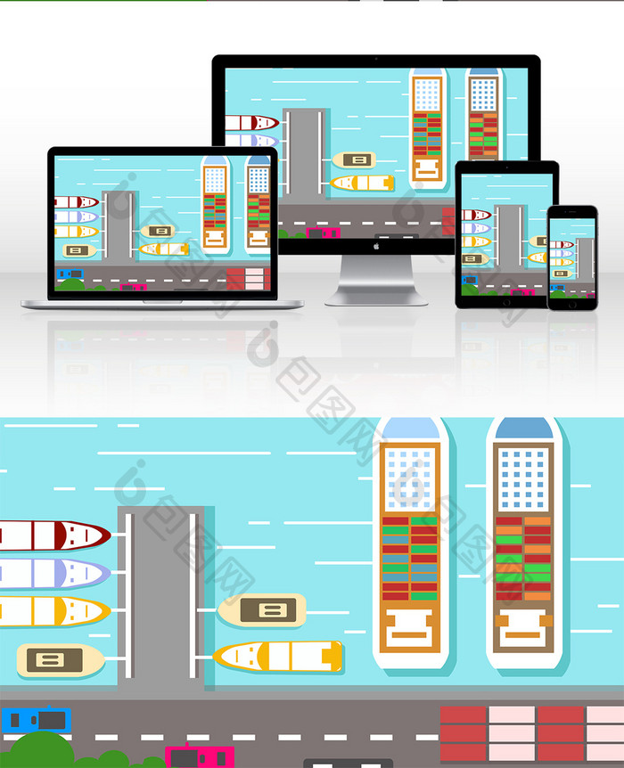 船只码头运输工业现代科技插画