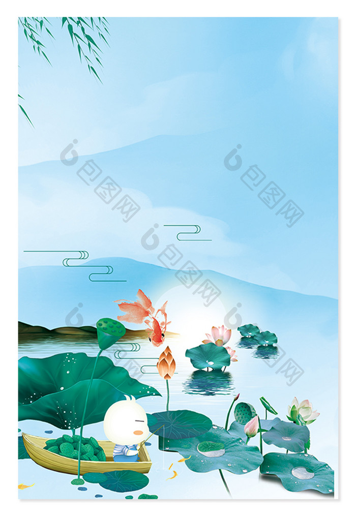 蓝色清新荷塘风光广告设计背景图