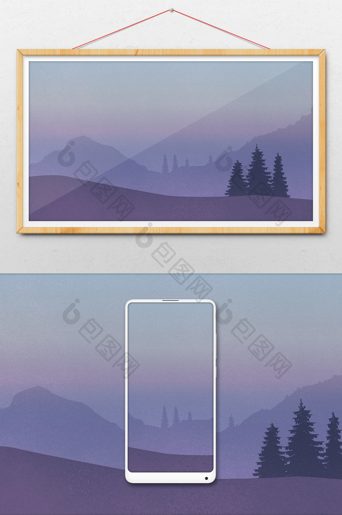 唯美山间晨曦插画素材 图片下载 包图网