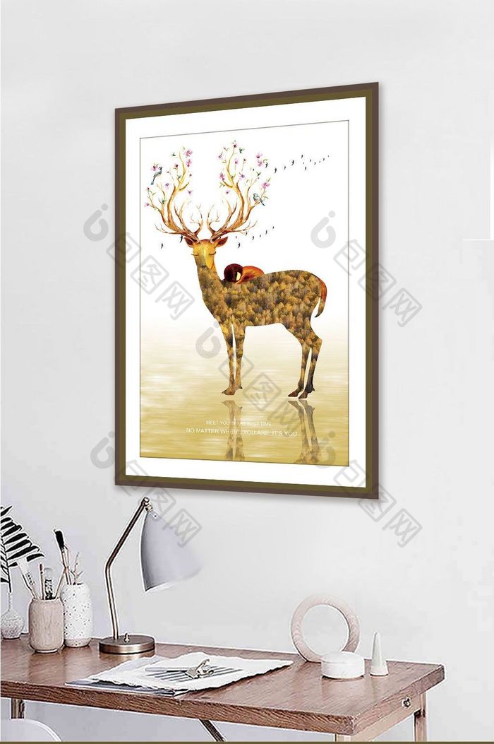 抽象动物剪影小鹿客厅现代创意装饰画