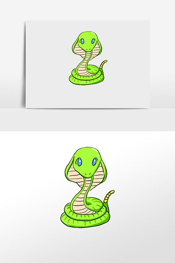 绿色卡通响尾蛇手绘元素插画图片下载