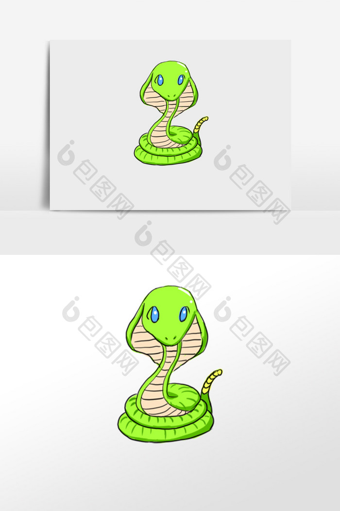 绿色卡通响尾蛇手绘元素插画