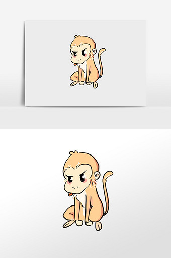 可爱卡通小猴子手绘元素插画图片