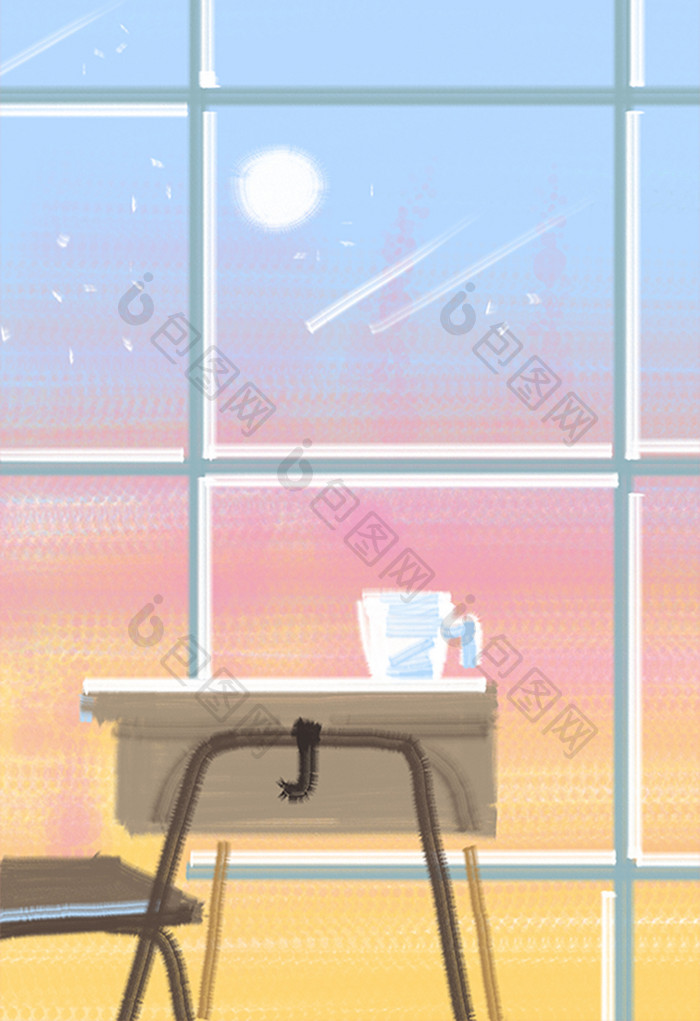 糖果色梦幻卡通背景教室手绘插画背景素材