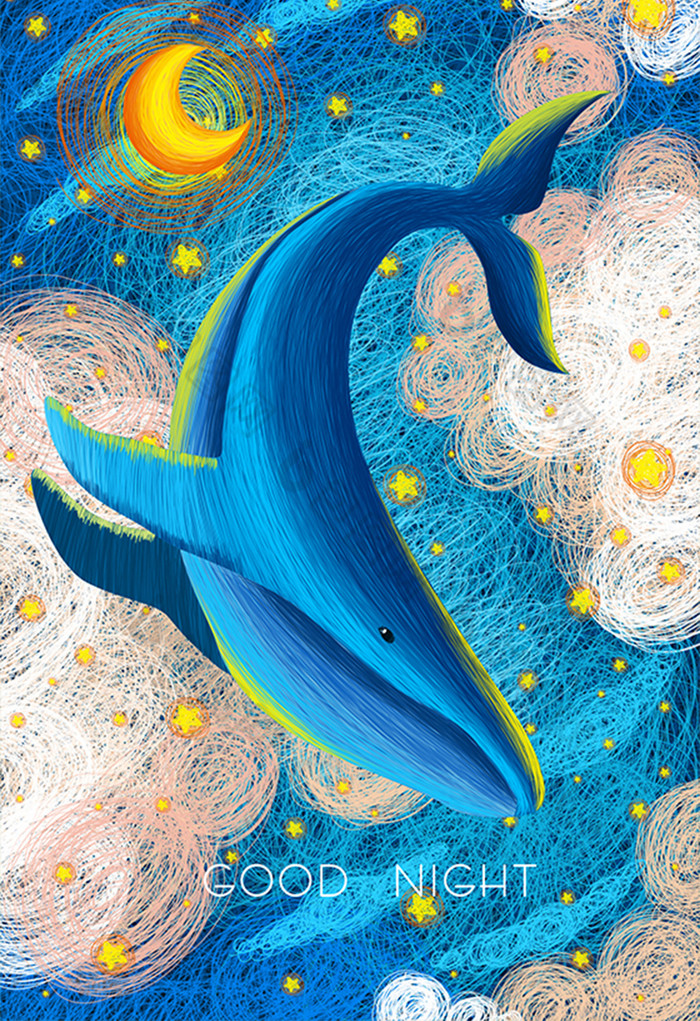 蓝鲸的画法唯美梦幻图片