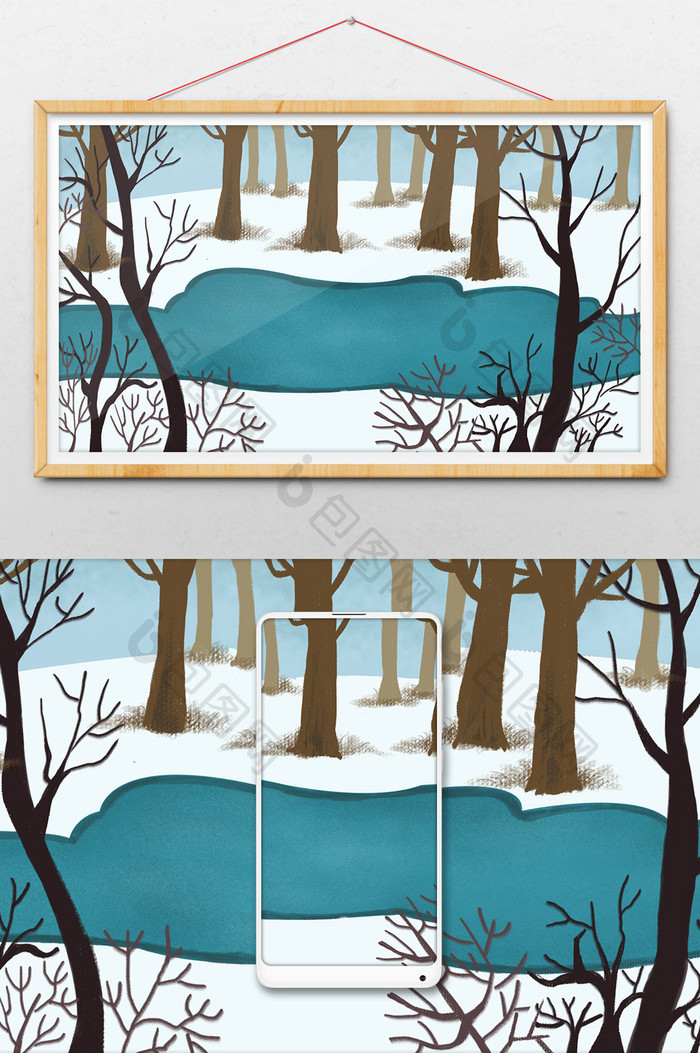 冬季写实唯美手绘风格横版插画背景