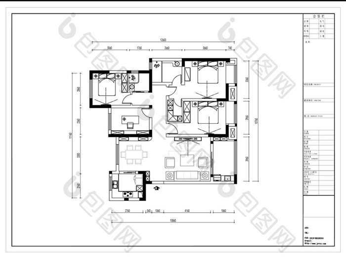 多层CAD四居室平面方案定制