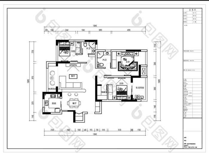 三居室户型高层平面CAD定制