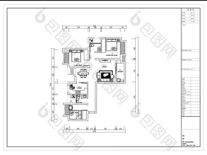 三居室CAD户型平面方案