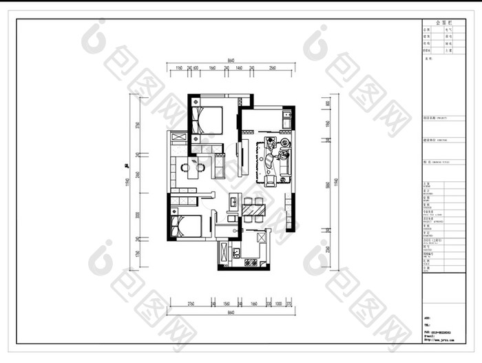CAD两室两厅高层户型方案