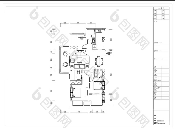 CAD三室两厅房屋平面图