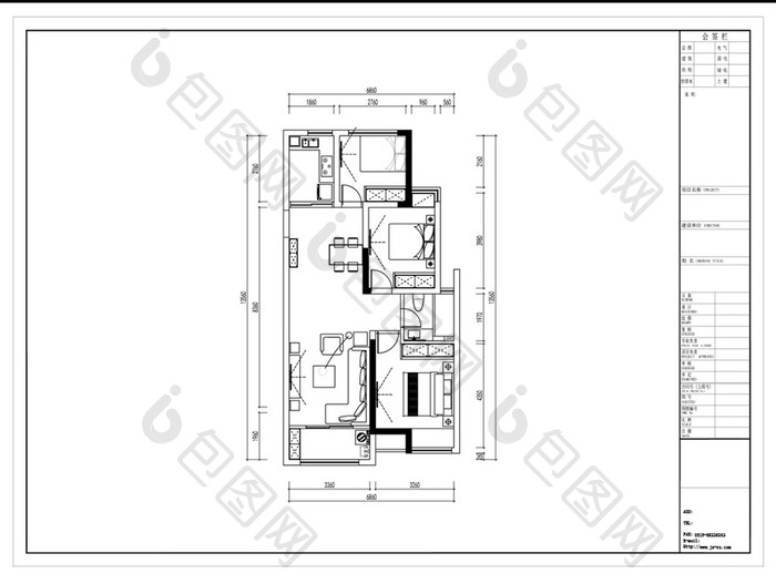 CAD三室两厅户型高层定制方案