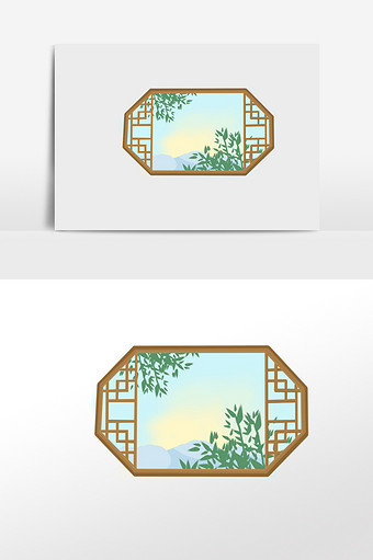 中国风古典窗户插画元素图片