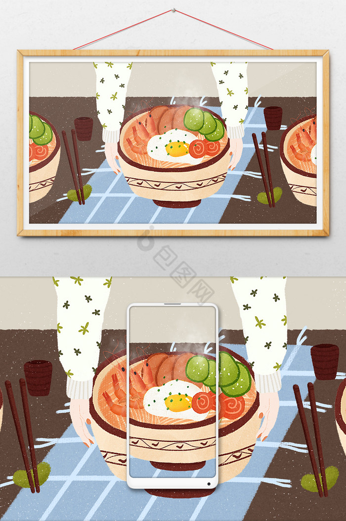 面条插画汤面餐厅餐桌拉面插图图片