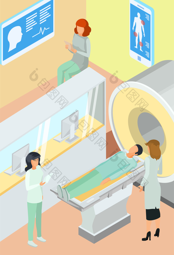 超声波CT检查插画图片-包图网