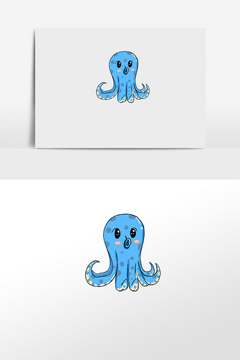 蓝色卡通章鱼手绘元素插画图片