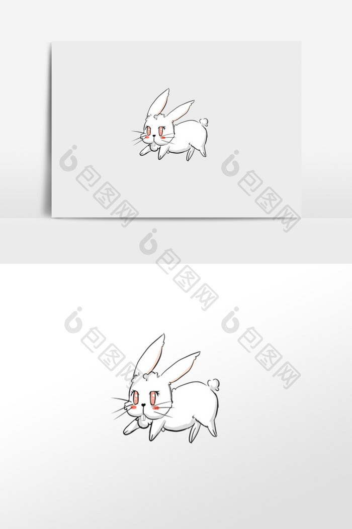 白色卡通奔跑小兔子手绘元素插画