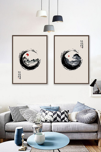 中国风静思书法客厅二联装饰画图片