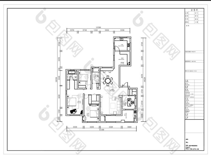 四室CAD高层户型平面方案
