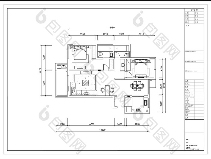 CAD三室小高层平面布置方案