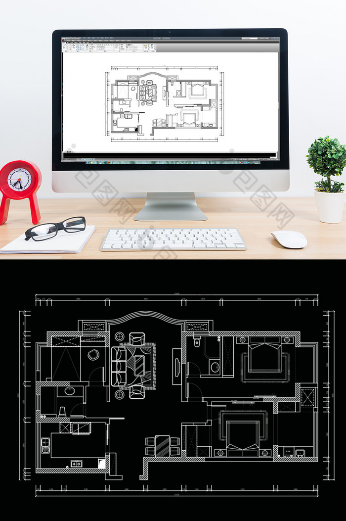多层CAD三室平面定制方案图片图片