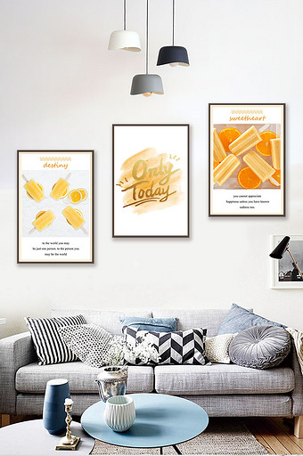 北欧风ins现代简约橙色冰淇淋三联装饰画图片