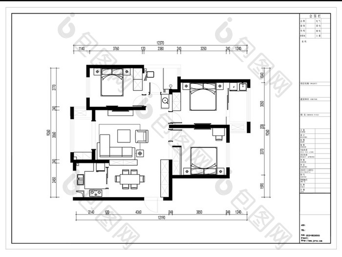 小三居室CAD高层平面方案