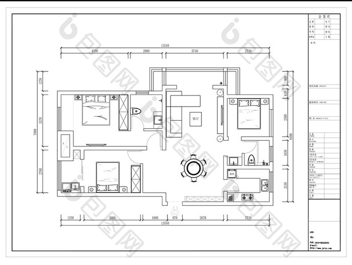 三室小高层户型CAD平面定制方案