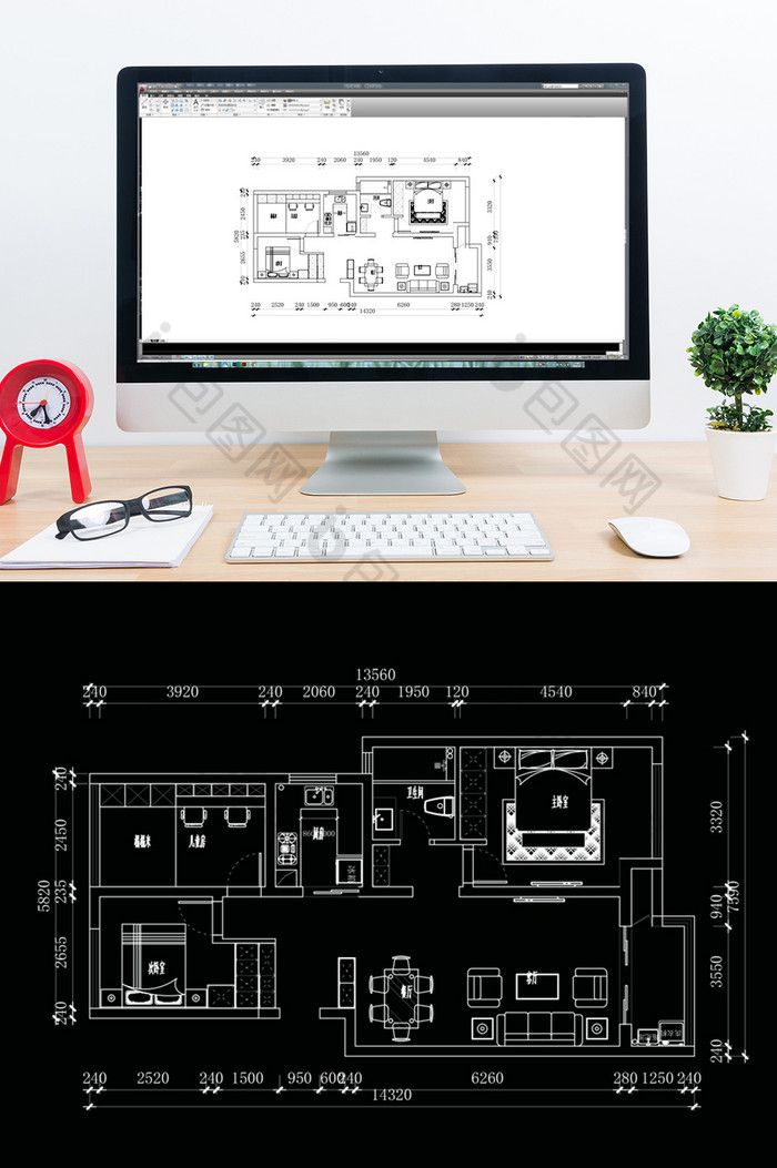 三居室户型CAD平面定制方案图片图片