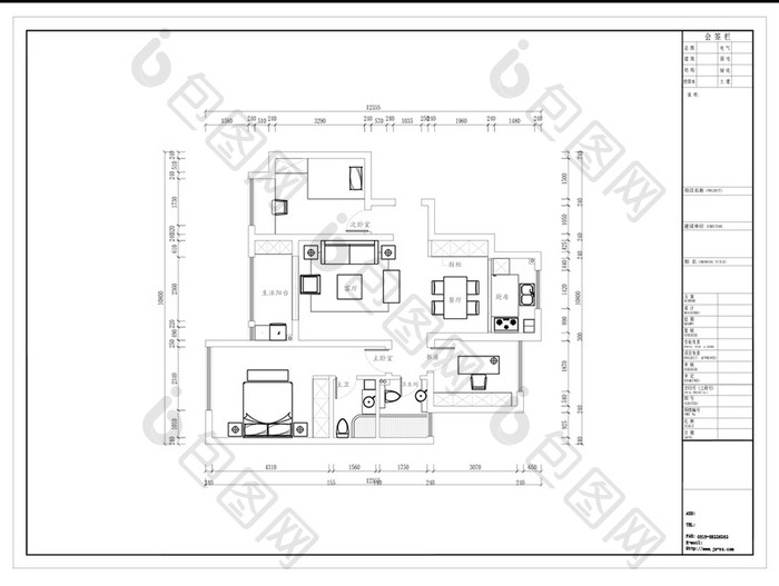 三房户型CAD平面方案定制